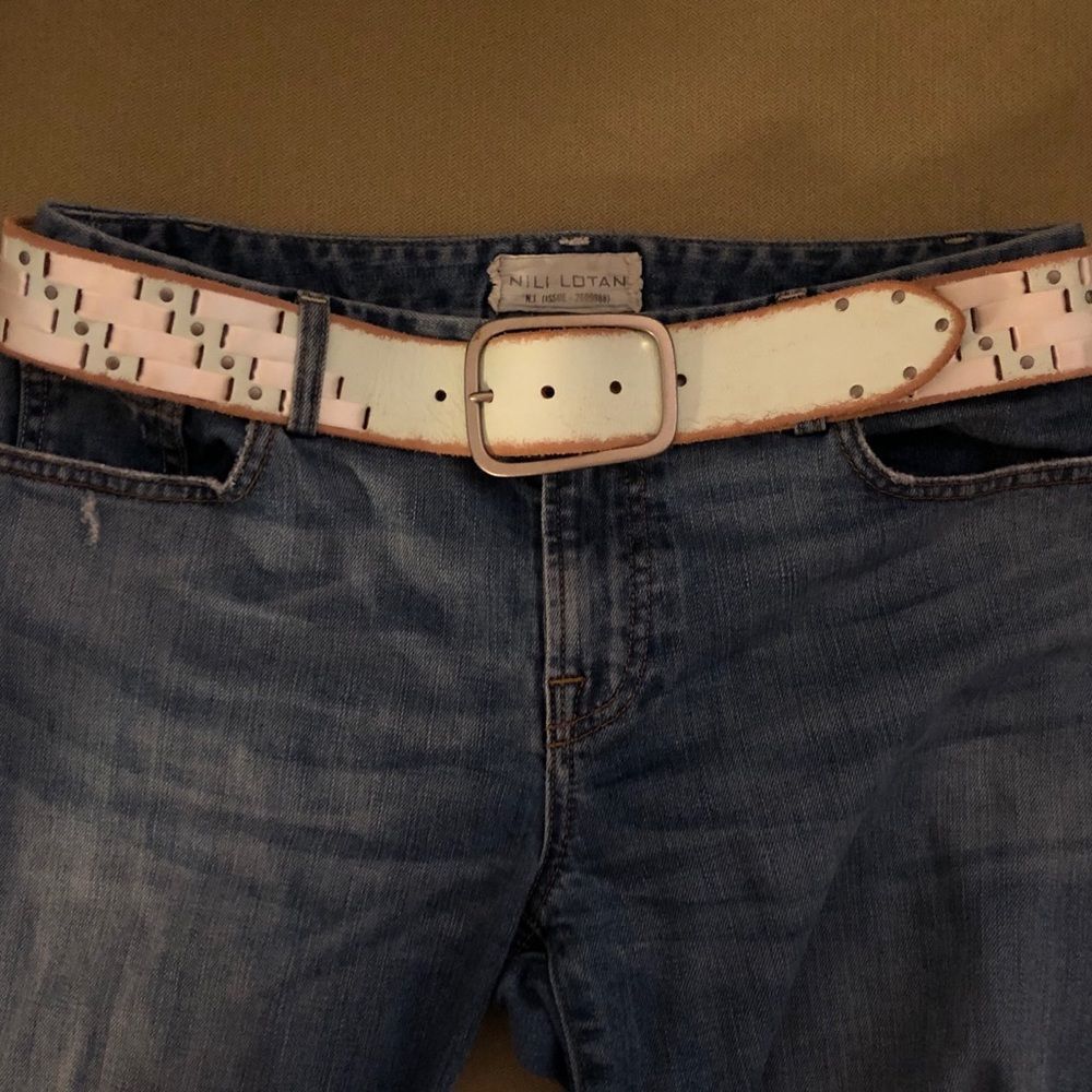 Linea Pelle Aqua leather belt w/satin ribbons